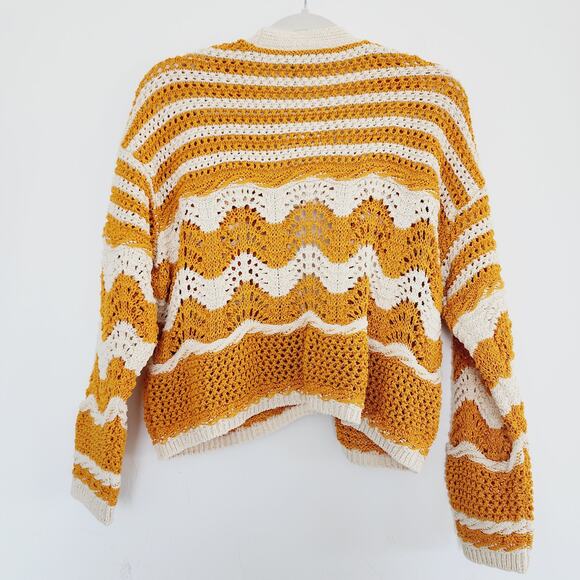 Zara Beige & Yellow Oversized Open Cardigan Knit Sweater Size Medium - Picture 4 of 9